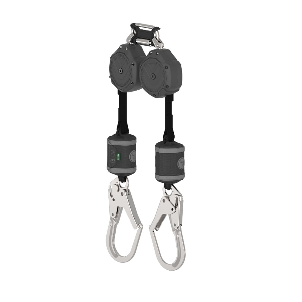 MSA V-SHOCK PFL, 6', Twin-Leg, 36CL Large Steel Snaphooks, Twin Link Triple Action Carabiner (Top), ANSI Z359.14 from Columbia Safety